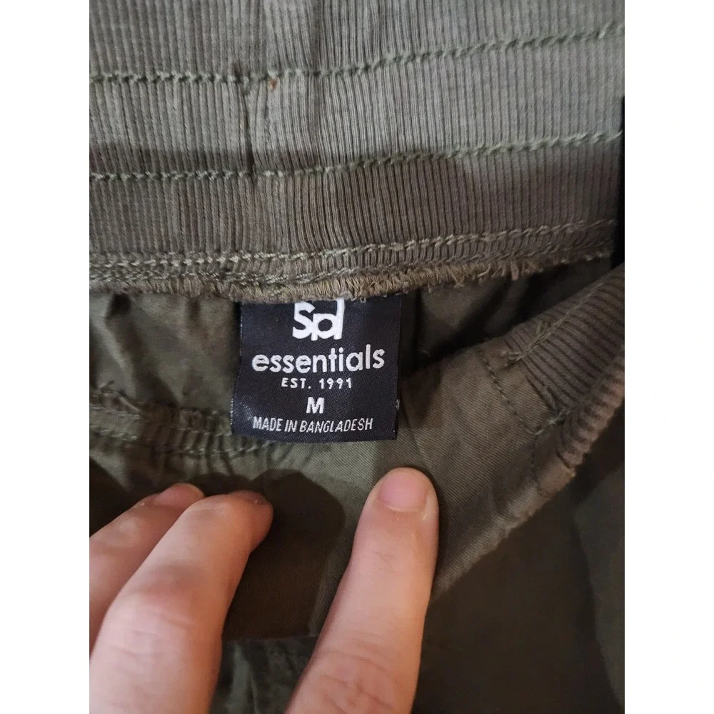 SD Essentials Mens Cargo Shorts Olive Green Elastic Waist Drawstring Utility M